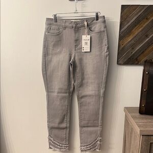CHARLIE B Women's Light Gray Ankle Jeans with Frayed Hem